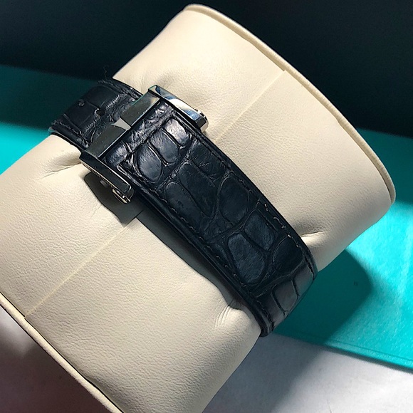 Tiffany & Co. Genuine Alligator & Stainless Steel Black Atlas Watch Gyromatic - Picture 4 of 16